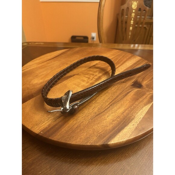 Vintage  Brighton Tan Leather Rope Belt W/ Silver Buckle Size M 05108 main image 3